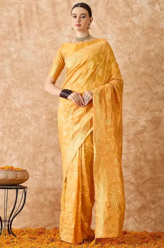 luxurious gold banarasi art silk saree with fine weaving 