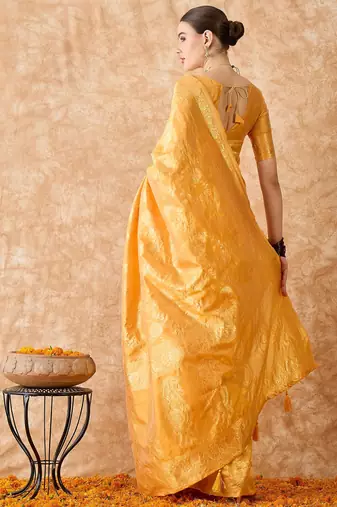 luxurious gold banarasi art silk saree with fine weaving 
