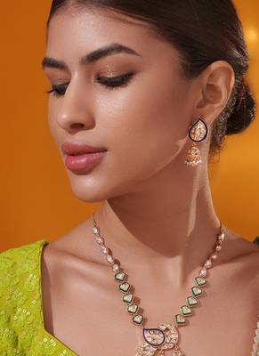 Gold plated green stone kundan necklace set 2