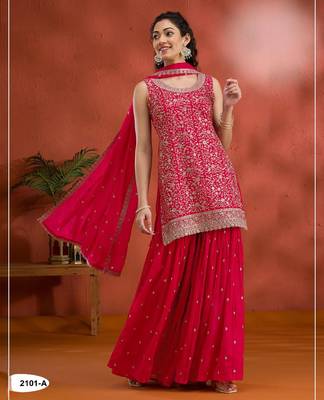 Red blooming georgette suit with heavy embroidered sequin  1