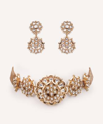 Gold plated kundan necklace set 1