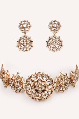 Gold plated kundan necklace set