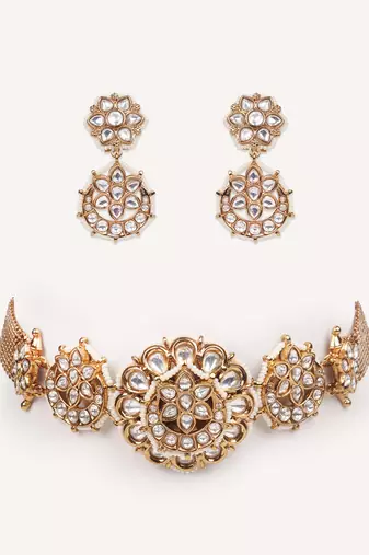 Gold plated kundan necklace set