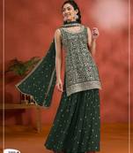 Green blooming georgette semi stitched suit with heavy embroidery & sequence work