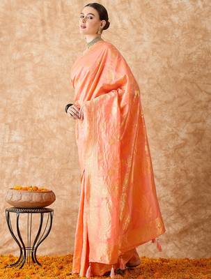 peach banarasi art silk saree with elegant weaving work  4