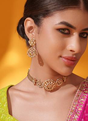 Gold plated kundan necklace set 2