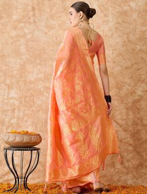 peach banarasi art silk saree with elegant weaving work  5