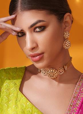 Gold plated kundan necklace set 3