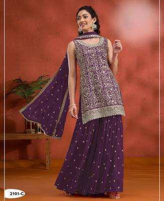 Purple blooming georgette suit with heavy embroidered sequin  1