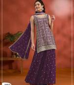 Purple blooming georgette semi stitched suit with heavy embroidery & sequence work