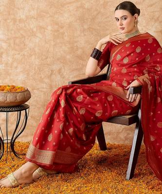 red banarasi art silk saree for women with beautiful weaving  1