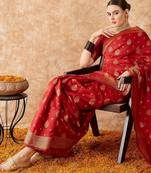 red banarasi art silk saree for women with beautiful weaving 