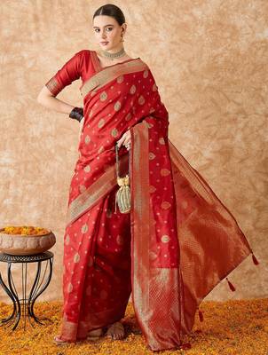 red banarasi art silk saree for women with beautiful weaving  2