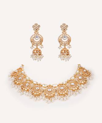 Gold plated kundan necklace set 1
