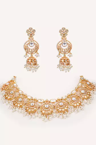 Gold plated kundan necklace set