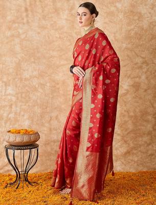 red banarasi art silk saree for women with beautiful weaving  4