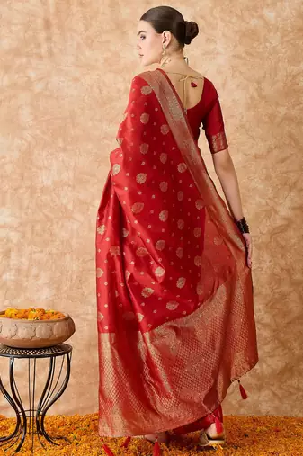 red banarasi art silk saree for women with beautiful weaving 