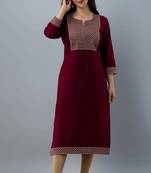 Women’s Maroon Ethnic Rayon A-Line Kurti with Designer Work
