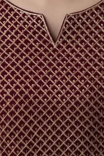 Women’s Maroon Ethnic Rayon A-Line Kurti with Designer Work