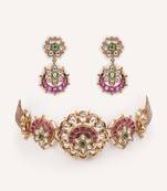 Gold plated pink stone kundan necklace set