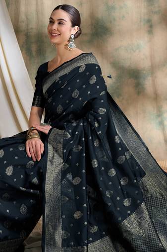 black banarasi art silk saree with traditional weaving craft 