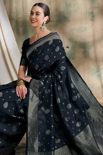 black banarasi art silk saree with traditional weaving craft 