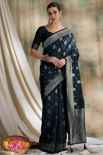 black banarasi art silk saree with traditional weaving craft 