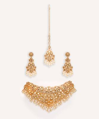 Gold plated kundan necklace set 1