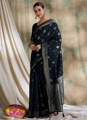 black banarasi art silk saree with traditional weaving craft  3