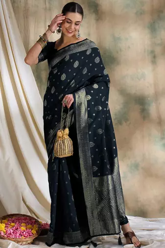 black banarasi art silk saree with traditional weaving craft 
