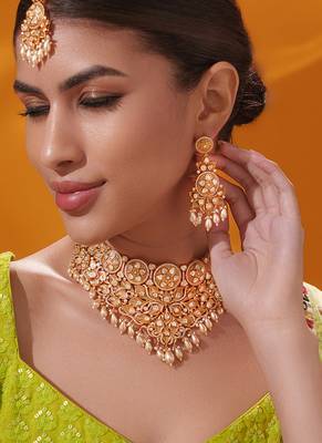 Gold plated kundan necklace set 4