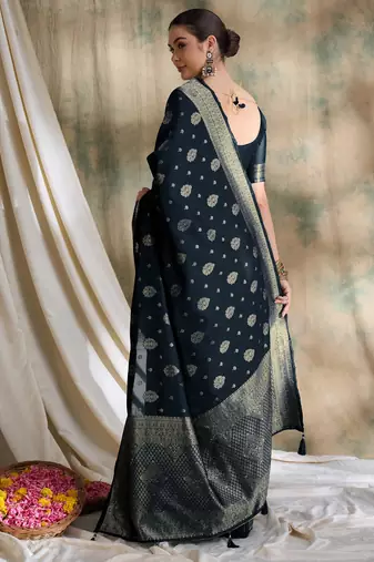 black banarasi art silk saree with traditional weaving craft 