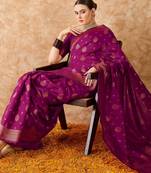 magenta banarasi art silk saree with graceful weaving patterns 