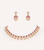 Gold plated red stone kundan necklace set