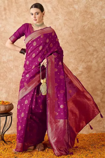 magenta banarasi art silk saree with graceful weaving patterns 