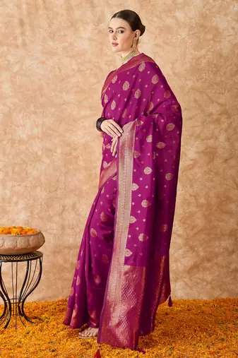 magenta banarasi art silk saree with graceful weaving patterns 