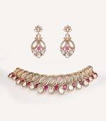 Gold plated red stone kundan necklace set
