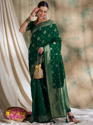 green banarasi art silk saree with exclusive weaving design  1