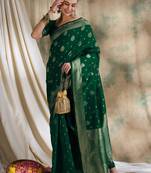 green banarasi art silk saree with exclusive weaving design 