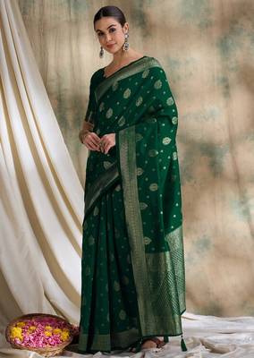 green banarasi art silk saree with exclusive weaving design  2