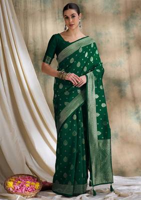 green banarasi art silk saree with exclusive weaving design  3
