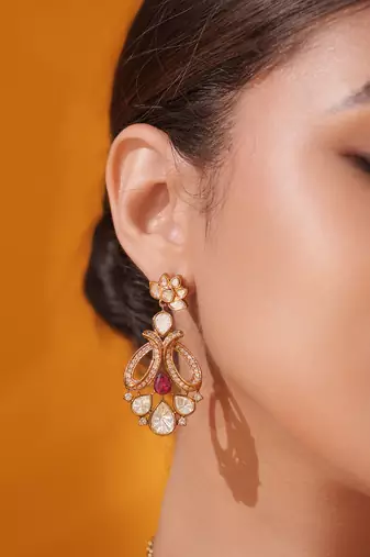 Gold plated red stone kundan necklace set