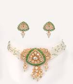 Gold plated green stone kundan necklace set