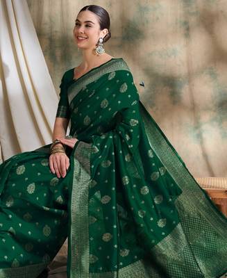 green banarasi art silk saree with exclusive weaving design  4