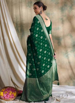 green banarasi art silk saree with exclusive weaving design  5