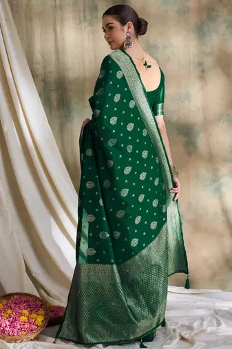 green banarasi art silk saree with exclusive weaving design 