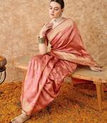 peach banarasi art silk saree for women with luxurious weaving 