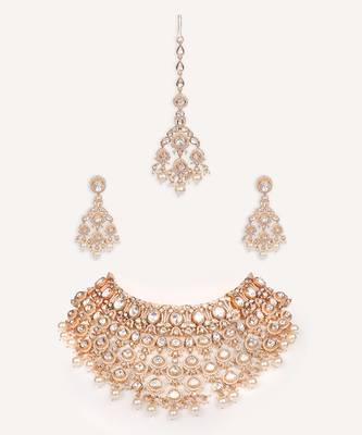 Gold plated kundan necklace set 1