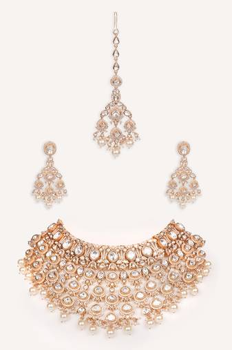 Gold plated kundan necklace set