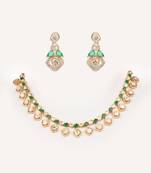 Gold plated green stone kundan necklace set